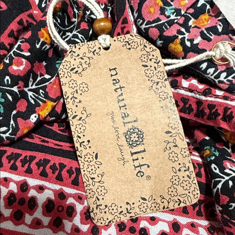 NATURAL LIFE - Burgundy Floral Maxi Dress with Pink Tassel (Large) - Picture 11 of 12